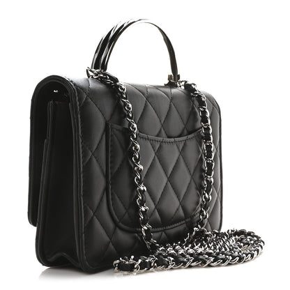 Lambskin Quilted Metal Top Handle Wallet On Chain WOC Black