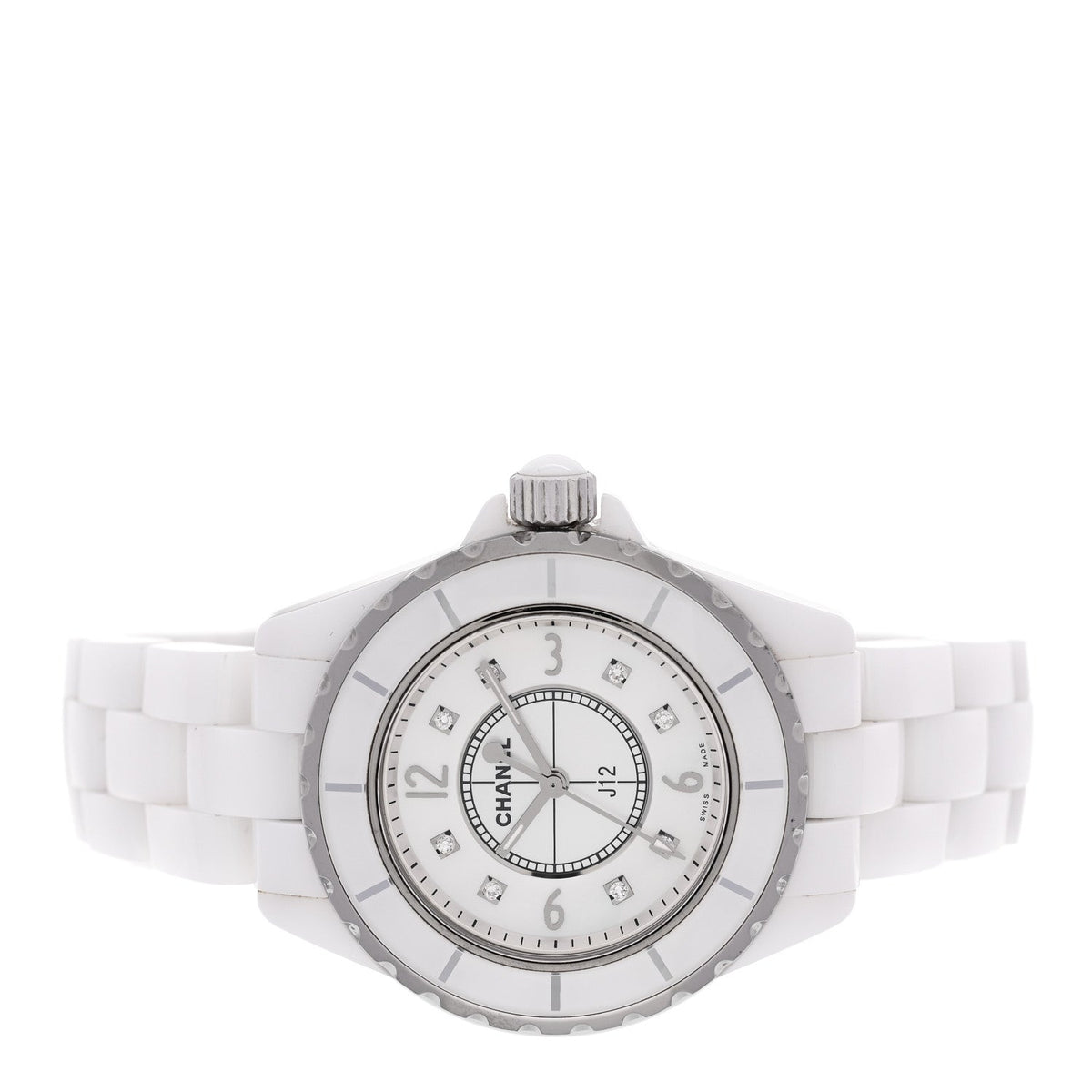 Stainless Steel Ceramic Diamond Mother of Pearl 33mm J12 Quartz Watch White