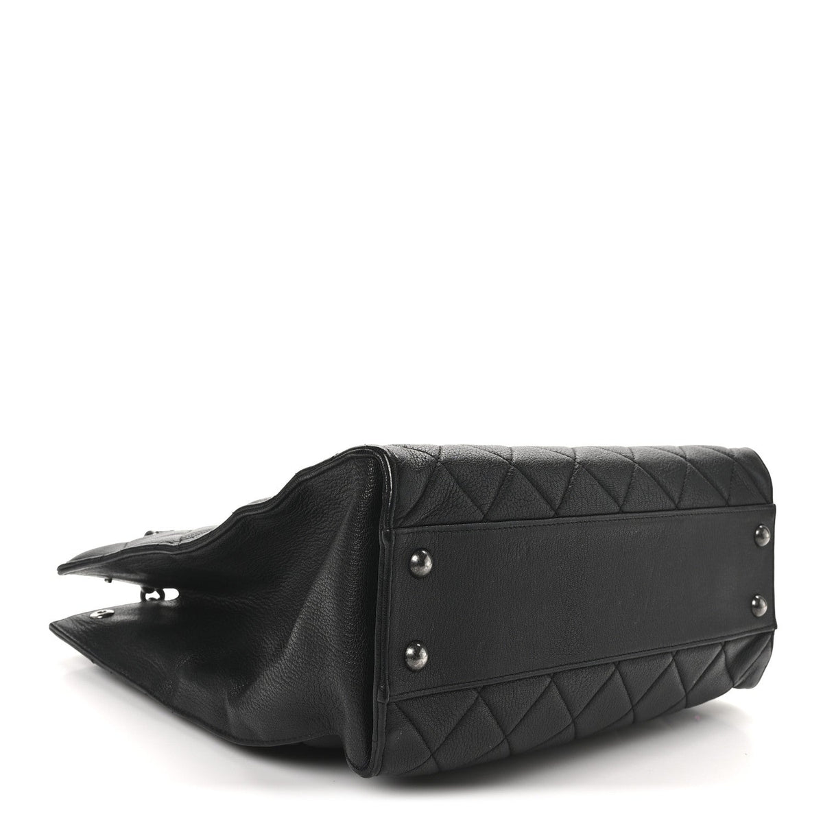 Goatskin Quilted Small Perfect Edge Shopping Tote Black