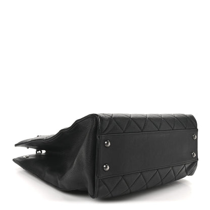 Goatskin Quilted Small Perfect Edge Shopping Tote Black