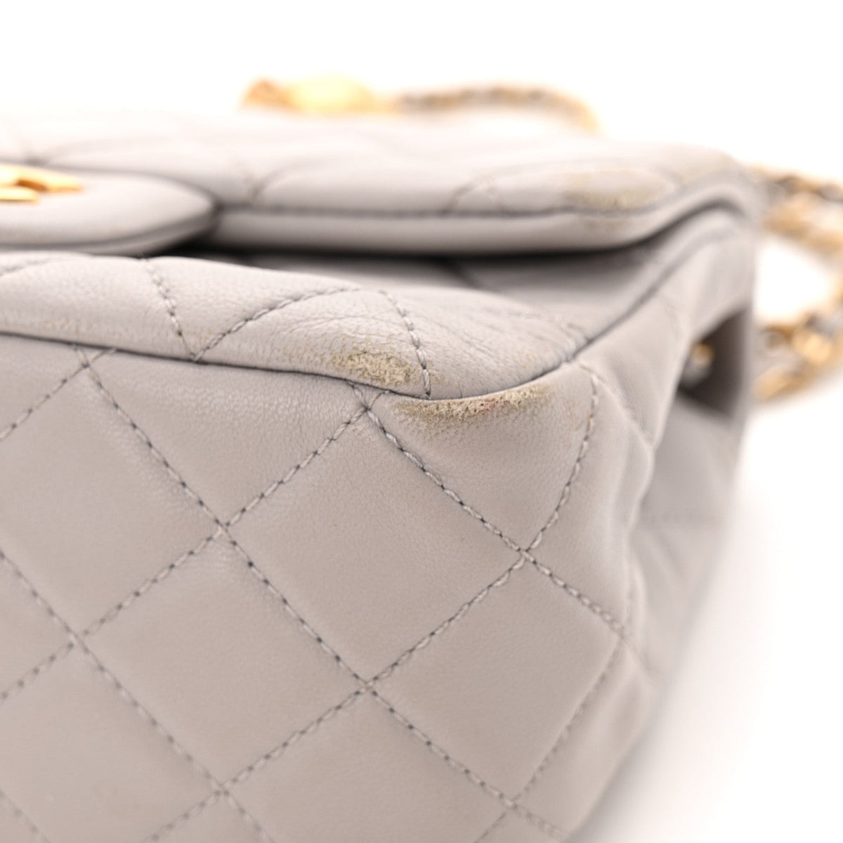 Lambskin Quilted Mini Pearl Crush Flap Light Grey