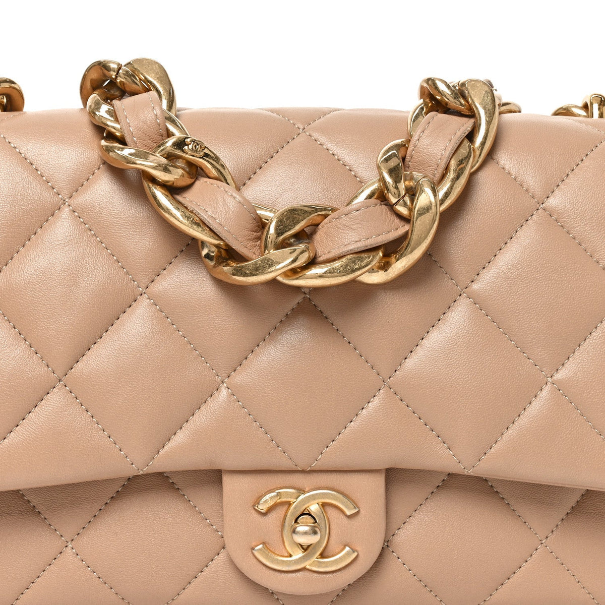 Lambskin Quilted Large CC Funky Town Flap Beige