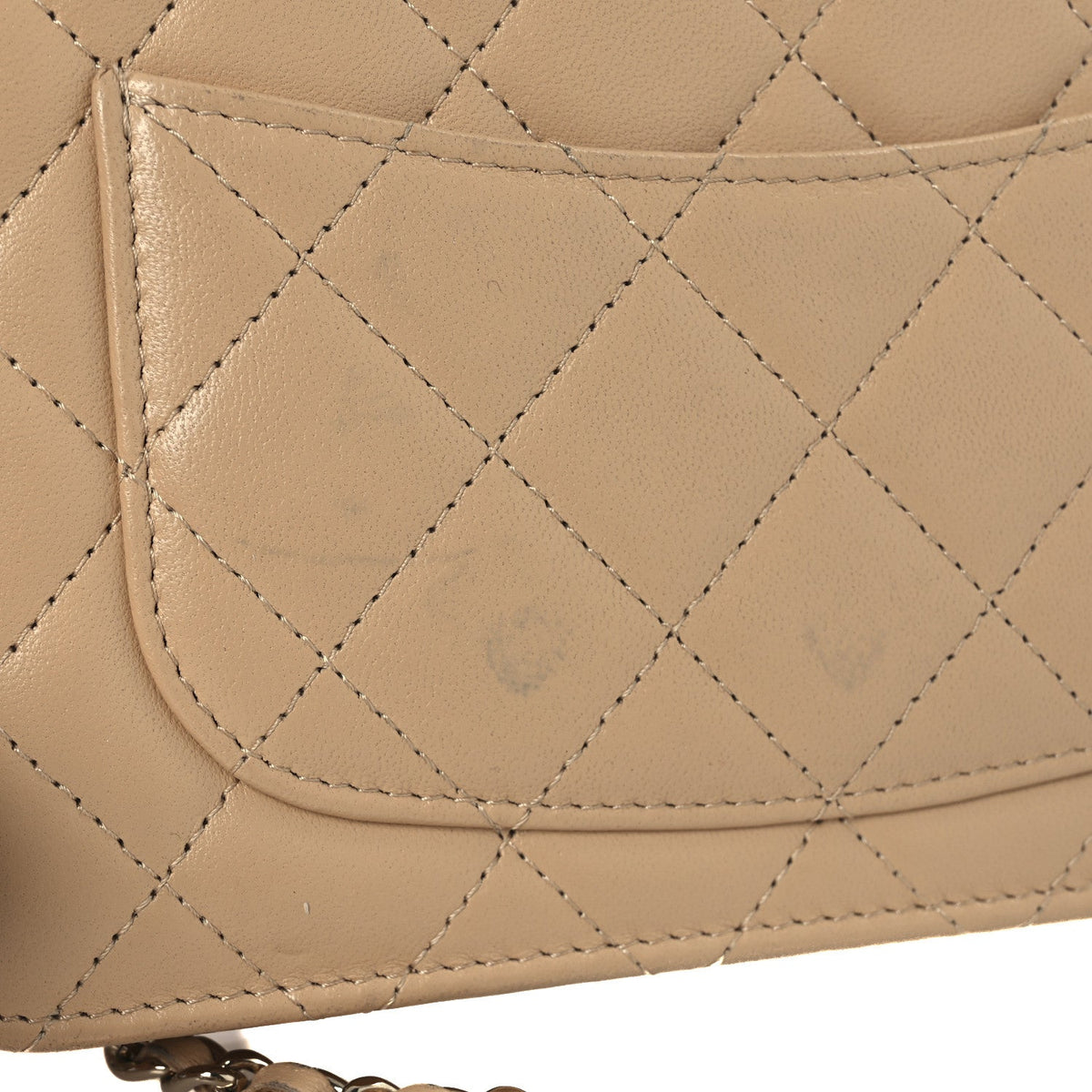 Lambskin Quilted Wallet On Chain WOC Beige