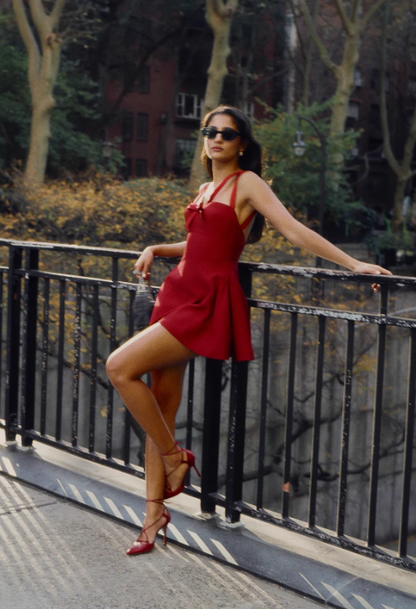 Stunning A Line Strap Red Satin Open Back Short Homecoming Dress Party Dress SH3027