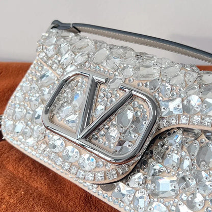 Valentino Garavani Mini Locò White Crystal - 19 x 10.5 x 5 cm