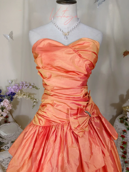 Vintage A Line Sweetheart Neck Bow Layered Satin Homecoming Dress SH4960