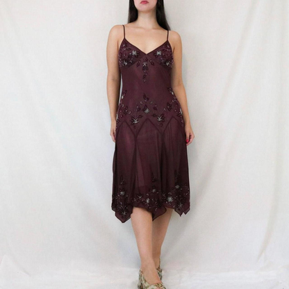 Vintage Green Spaghetti Straps Beaded Chiffon Tea Length Prom Dress SH1017