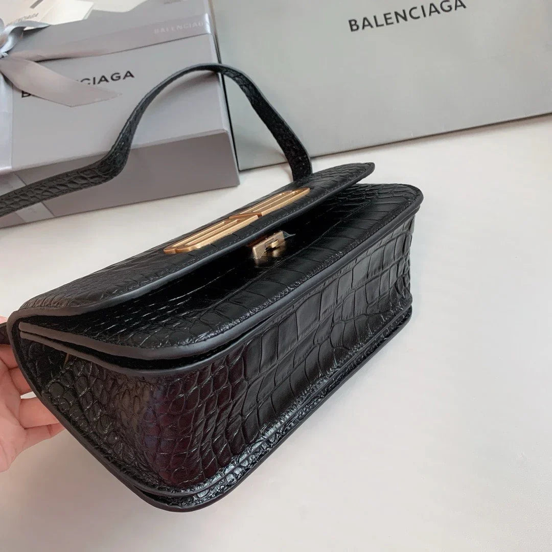 Balenciaga Gossip Small Bag Crocodile Embossed in Black Gold Hardware  23 x 12.4 x 10.4cm
