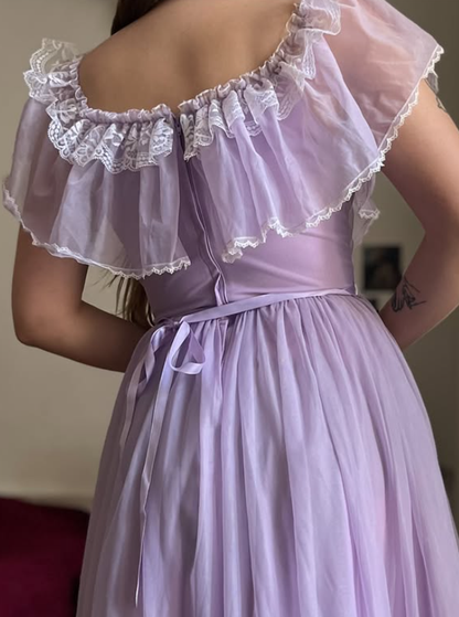 Vintage A Line Off the Shoulder Lilac Tulle Prom Dress Evening Dress Date Dress SH5633