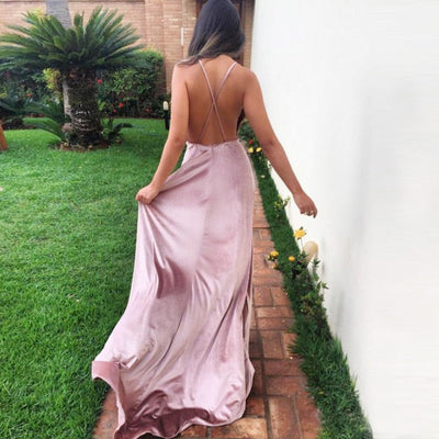 V-NECK LONG PROM DRESS EVENING GOWNS WITH SPLIT SAS41