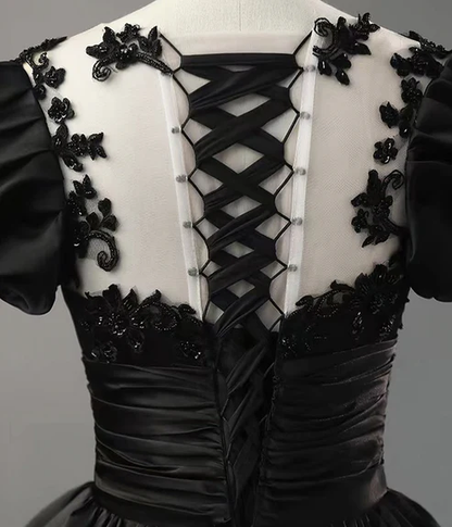 BlackA-Line Appliques Formal Party Dress Ball Gown with Beading MD7175