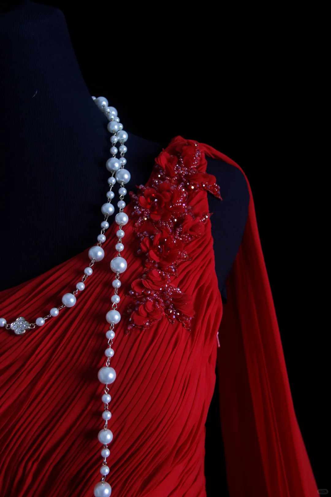 Vintage A Line One Shoulder Appliques Red Chiffon Prom Dress Wedding Guest Dress SH5335