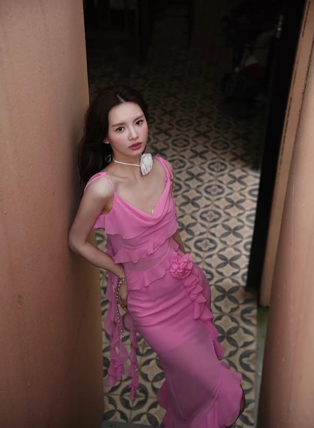 Sweety Pink Mermaid Spaghetti Straps Ruffle Chiffon Prom Dress Evening Dress Date Dress SH5644