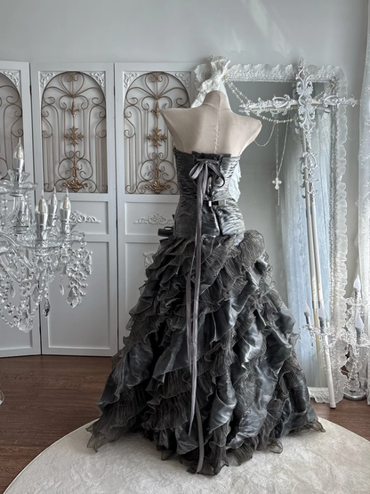 Vintage Grey A Line Sweetheart Neck Layered Organza Prom Dress Sweet 16 Dress SH5789