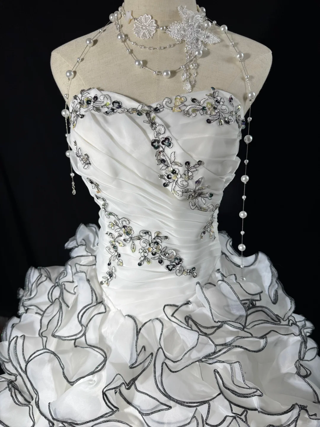 Vintage A Line Sweetheart Neck Appliques Layered Organza Prom Dress Evening Dress SH5605