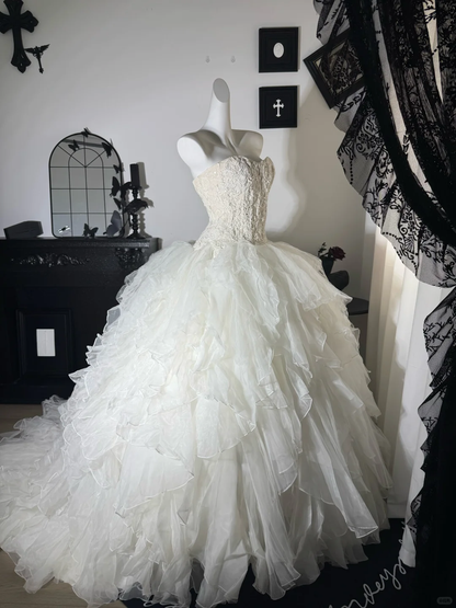 Vintage A Line Sweetheart White Lace Organza Prom Dress Evening Dress SH5609