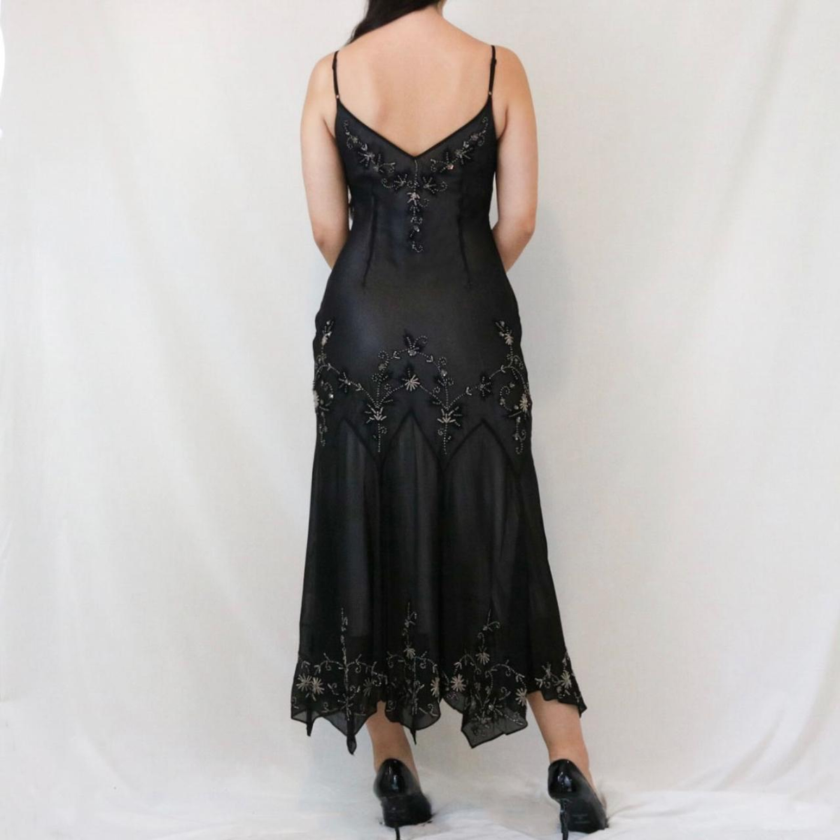 Vintage Green Spaghetti Straps Beaded Chiffon Tea Length Prom Dress SH1017