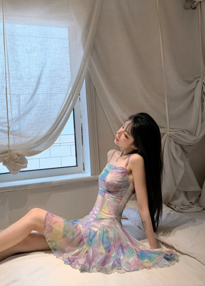 Summer Colorful A Line Spaghetti Strap Chiffon Short Homecoming Dress Outfits SH5826