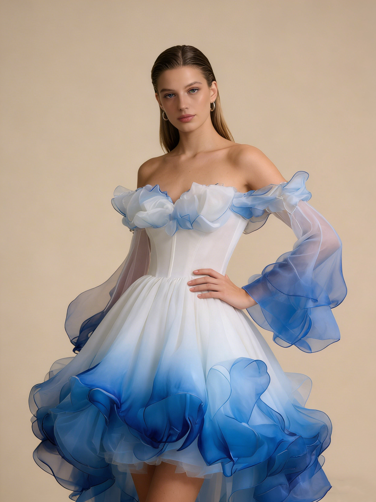 Beauty Homecoming Dress Ombre Off Shoulder Ruffle Short Prom Dress Birthday Party Outfits Cocktail Dress   D4726