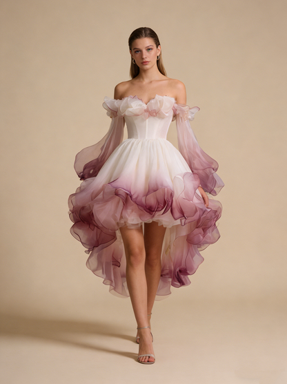 Beauty Homecoming Dress Ombre Off Shoulder Ruffle Short Prom Dress Birthday Party Outfits Cocktail Dress   D4726
