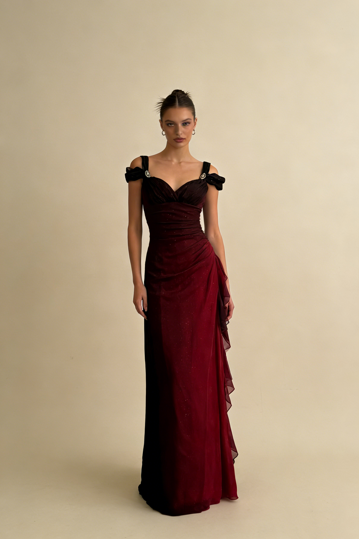 Burgundy Prom Dress A Line Shiny Sweetheart Long Gala Dress Ruffled Evening Gown Birthday Party Dress  MD7587
