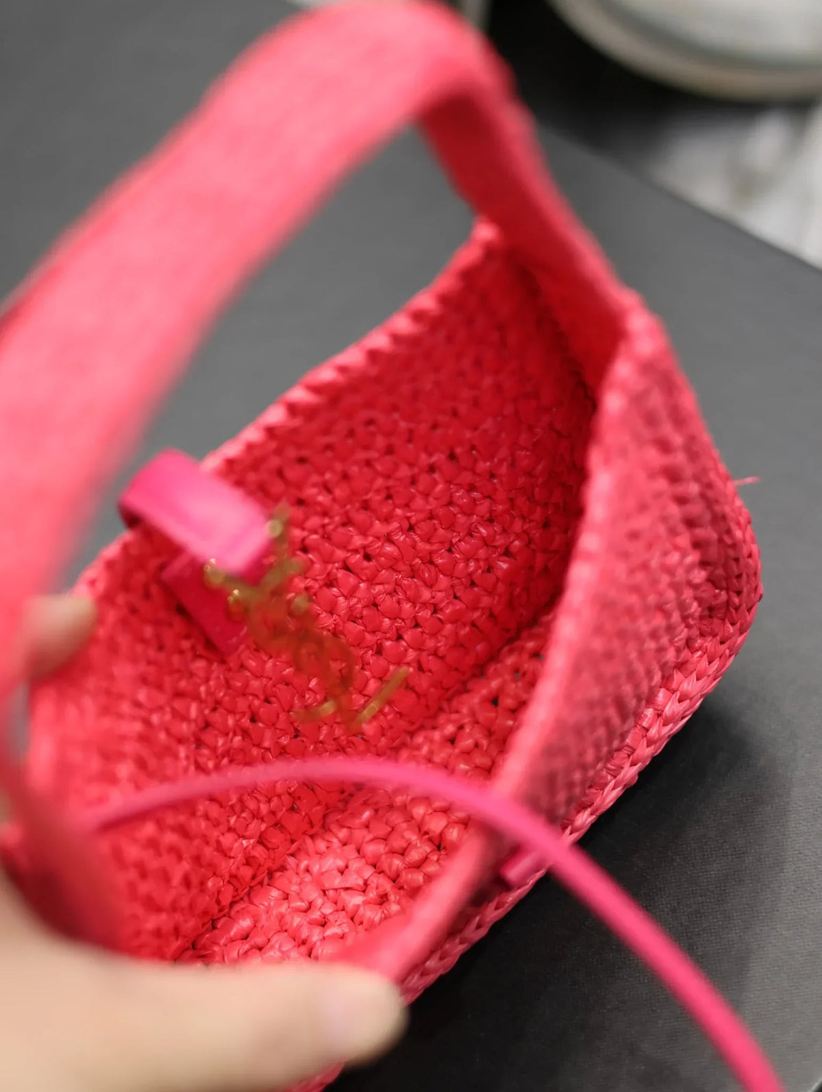 YSL Le 5 À 7 Mini In Raffia Pink - 19 X 11.5 X 4.5 CM