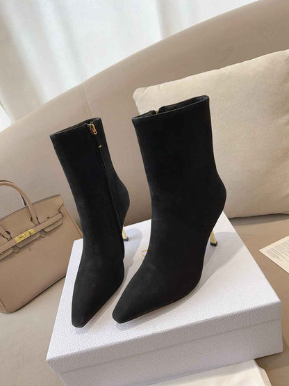 DIOR WOMEN D FAME HEELED ANKLE BOOT SUEDE CALFSKIN BLACK