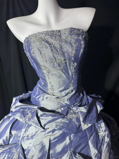 Vintage Ball Gown Strapless Beaded Purple Satin Prom Dress Graduation Prom Dress SH5492