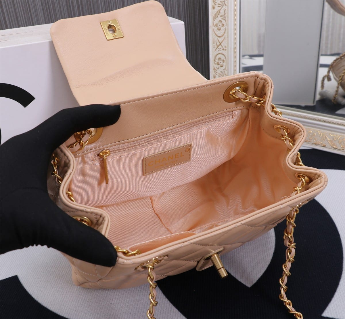 CHANEL MIX ACCORDION CC FLAP BAG QUILTED GLAZED CALFSKIN PINK 23CM