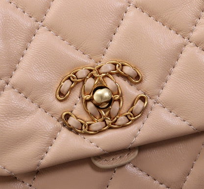 CHANEL MIX ACCORDION CC FLAP BAG QUILTED GLAZED CALFSKIN PINK 23CM