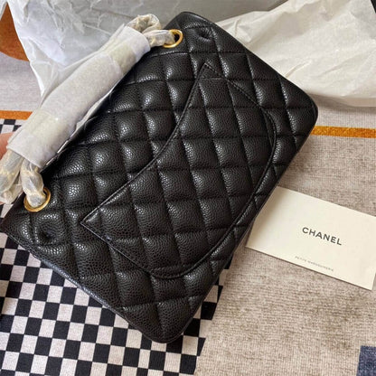 CHANEL Classic Flap Handbag GRAINED CALFSKIN & GOLD METAL