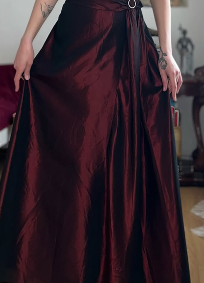Vintage Dark Burgundy A Line Satin Prom Dress Evening Dress Date Dress SH5636