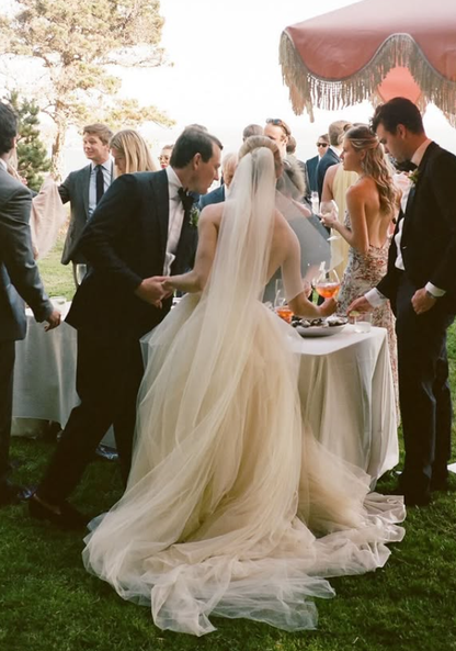 Unique Apricot A Line Sweetheart Neck Flowy Tulle Wedding Dress SH6177
