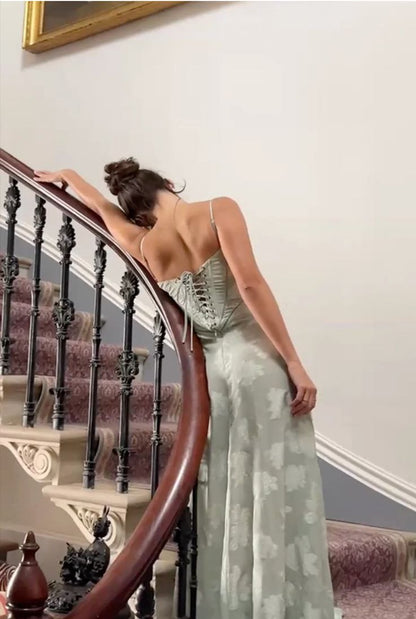 Blue A-Line Straps Long Party Dress Wedding Guest Dress, D48