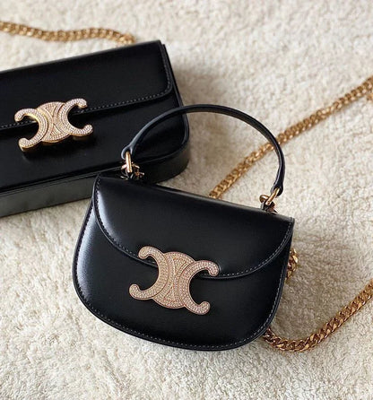 Celine Mini Chain Besace Clea in Shiny Calfskin Black 15.5 x 11.5 x 5cm