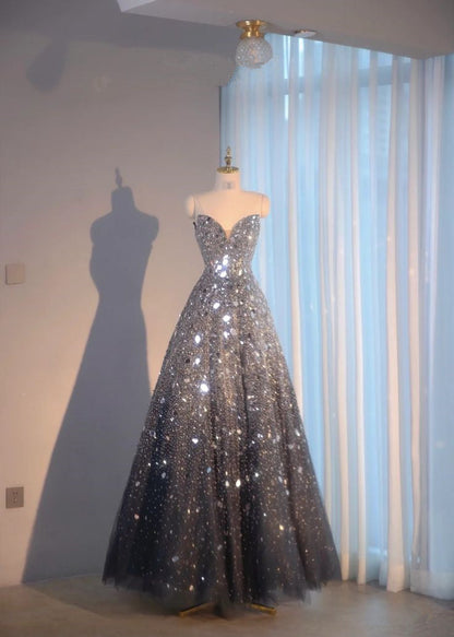 Stunning Sweetheart A-Line Shiny Long Prom Dress Party Gown, D57