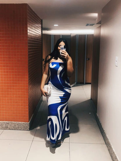 Blue Strapless Sheath Fashion Vacation Dress Long Party Dress, D65