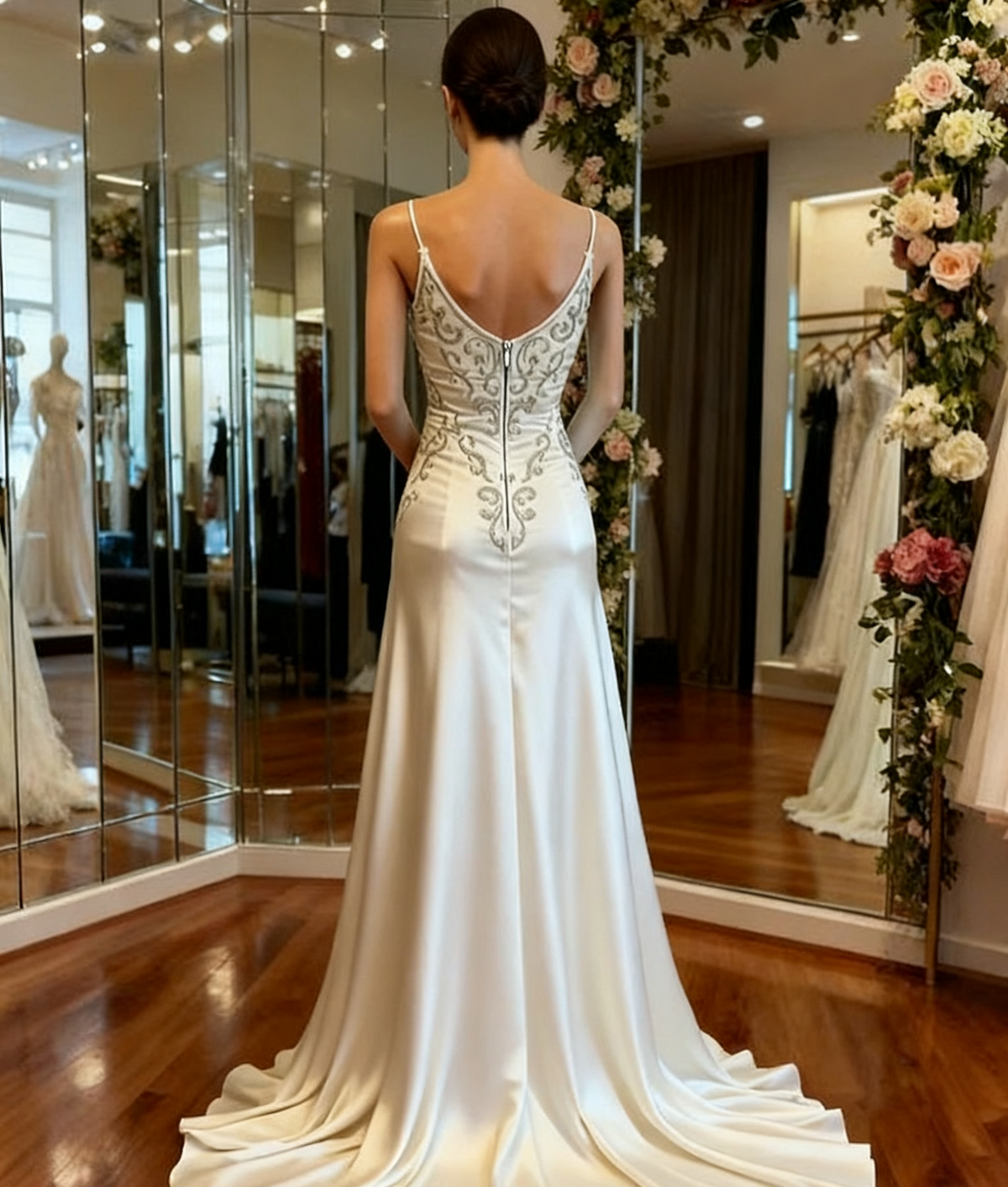 New Arrival Spaghetti Straps A-Line Beading Long Wedding Dress Bridal Dress, D775