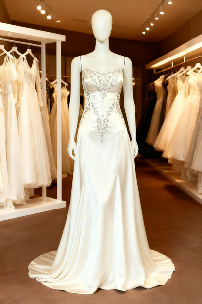 New Arrival Spaghetti Straps A-Line Beading Long Wedding Dress Bridal Dress, D775