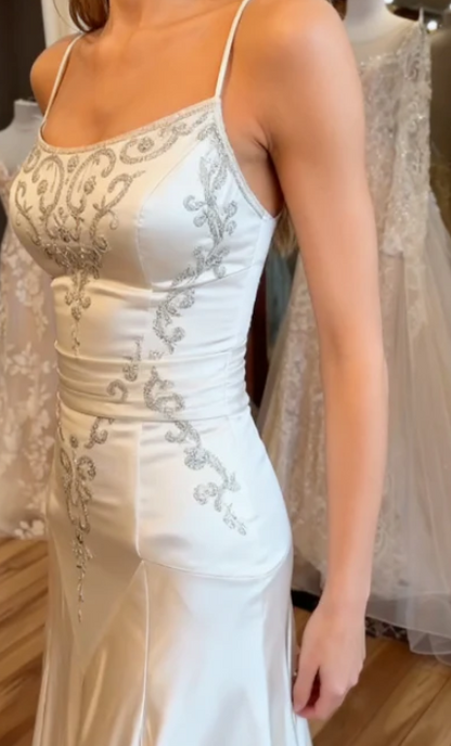 New Arrival Spaghetti Straps A-Line Beading Long Wedding Dress Bridal Dress, D775