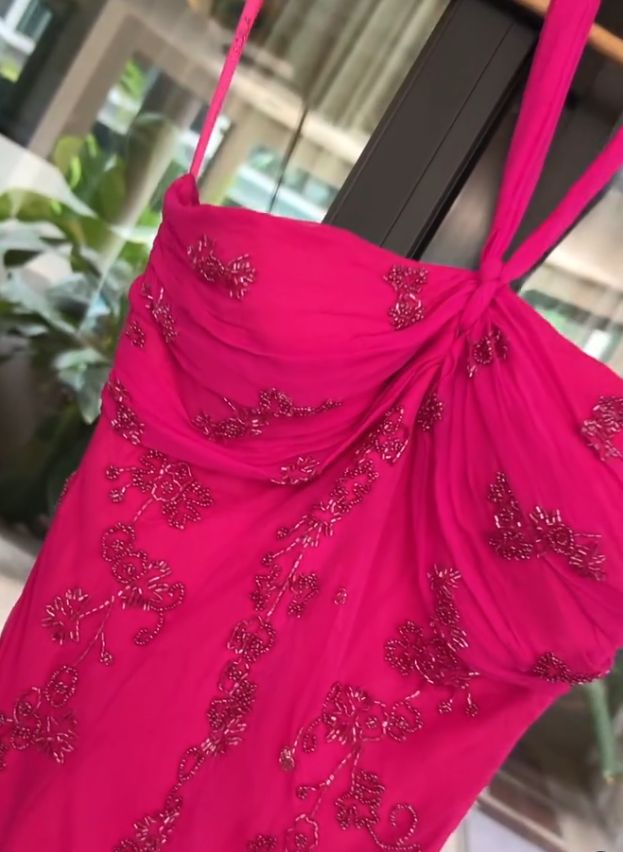 Vintage Charming Hot Pink Beaded Chiffon Long Prom Dress Party Dress SH4884