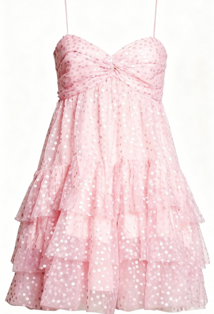 Cute A Line Spaghetti Straps Pink Sequin Short Formal Homecoming Dresses Party Graduation Dress Hoco Dresses DH2738
