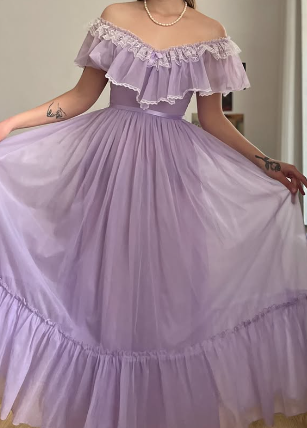 Vintage A Line Off the Shoulder Lilac Tulle Prom Dress Evening Dress Date Dress SH5633