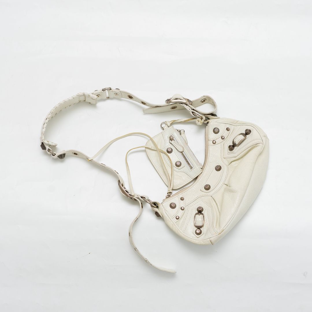 Balenciaga White Leather XS Le Cagole Shoulder Bag