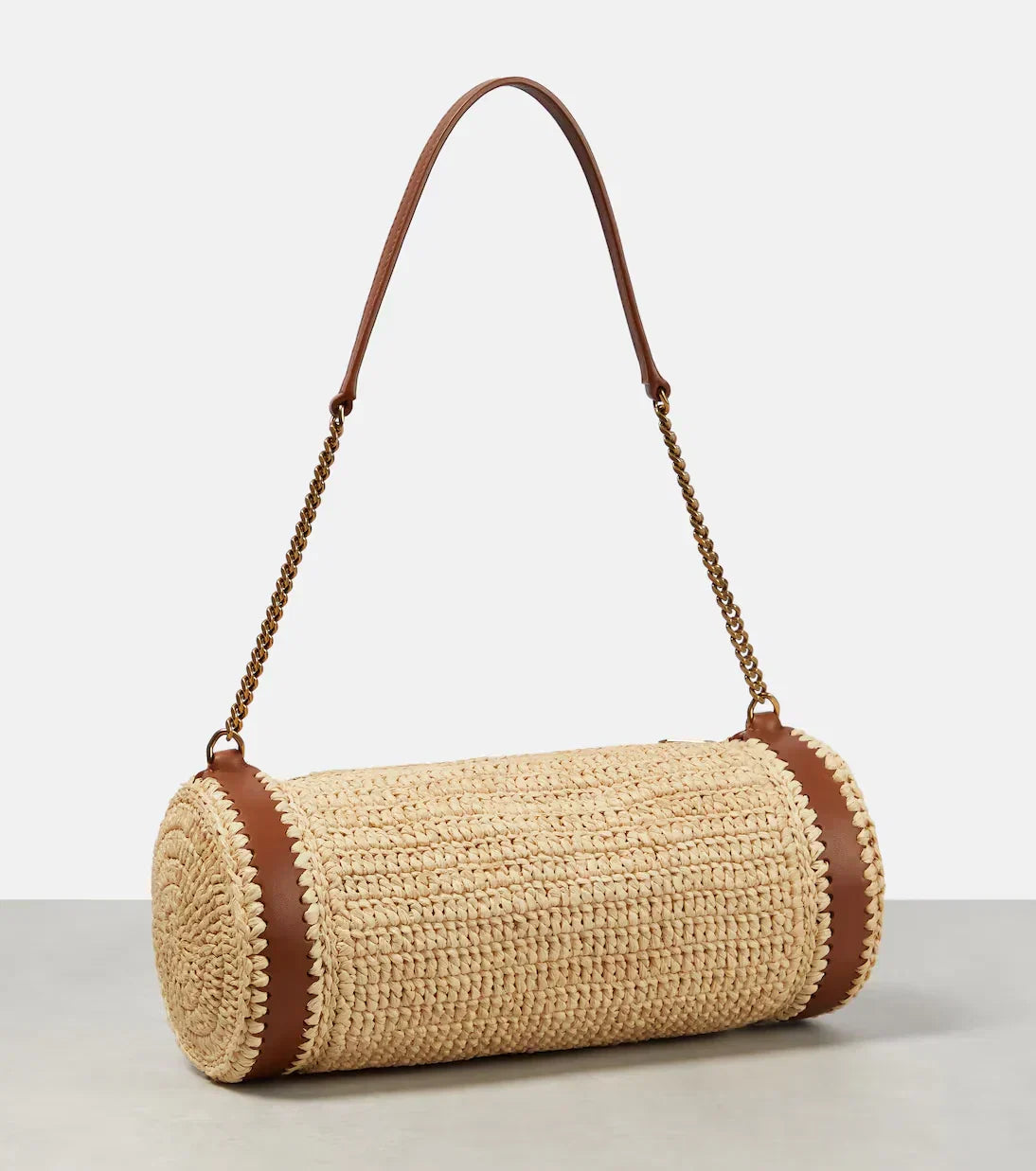 SAINT LAURENT Cassandre Small raffia shoulder bag