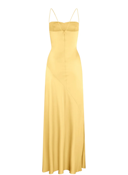 Spaghetti Strps Yellow Slit Long Prom Dress SH1033