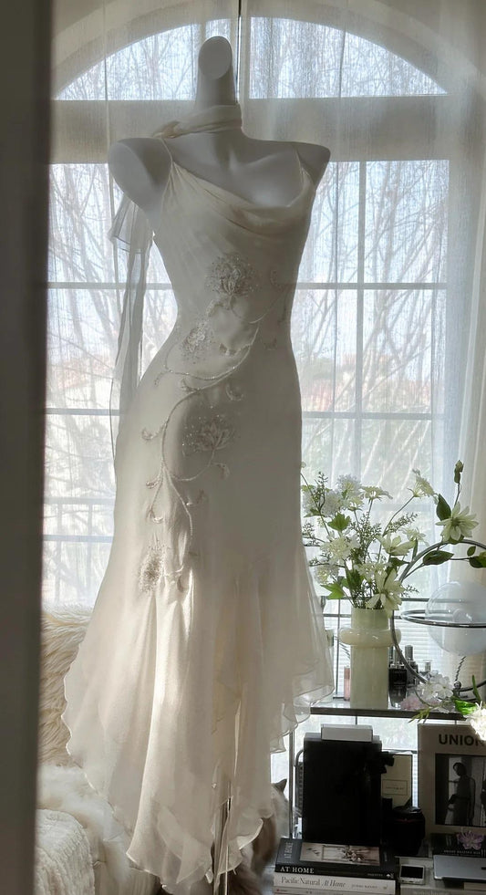 🫧Y2K Fairytale White Chiffon Short Prom Dress Vintage Applique Beading Party Dresses  ED01930