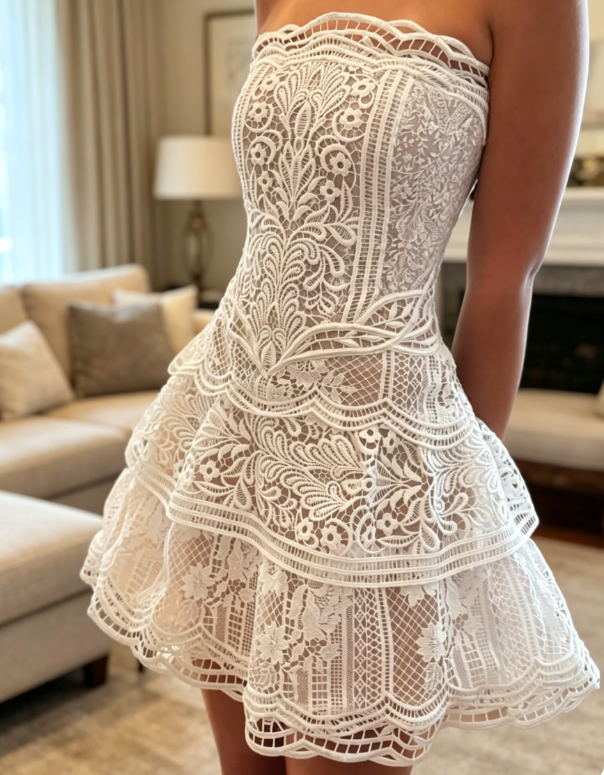 Sexy Strapless Birthday Dress A-Line Lace Homecoming Dress White Party Dress ES07250