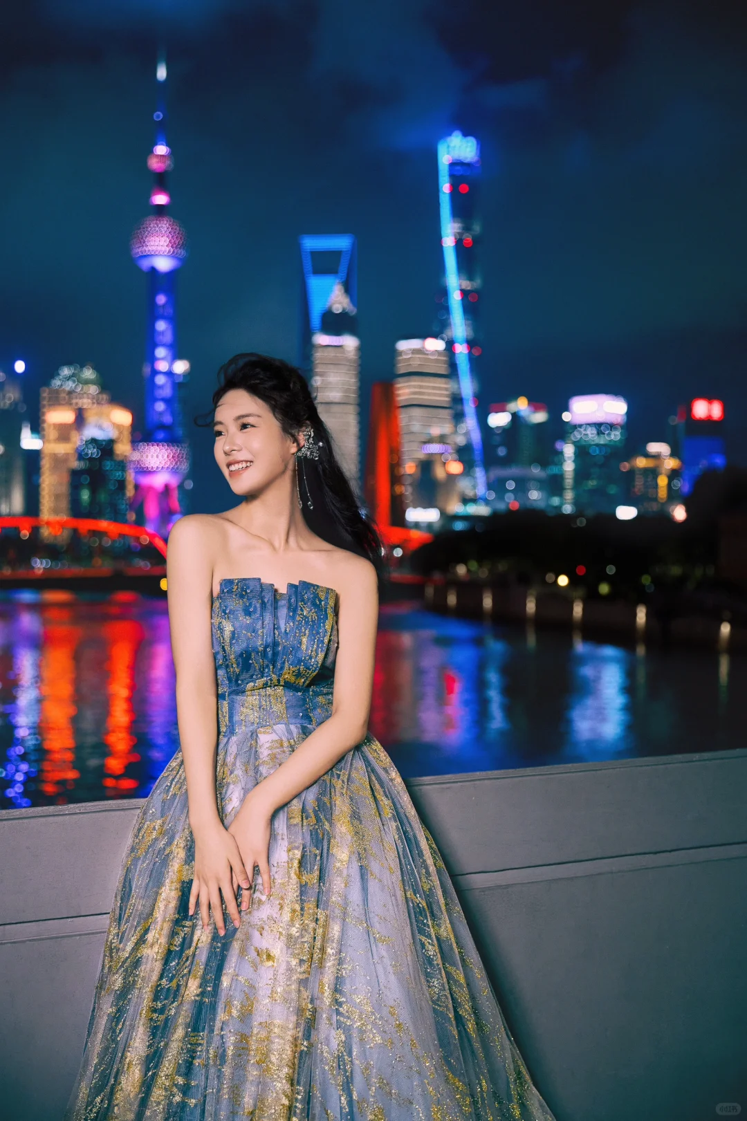 Unique A Line Strapless Blue Ombre Tulle Long Prom Dress Evening Dress B96