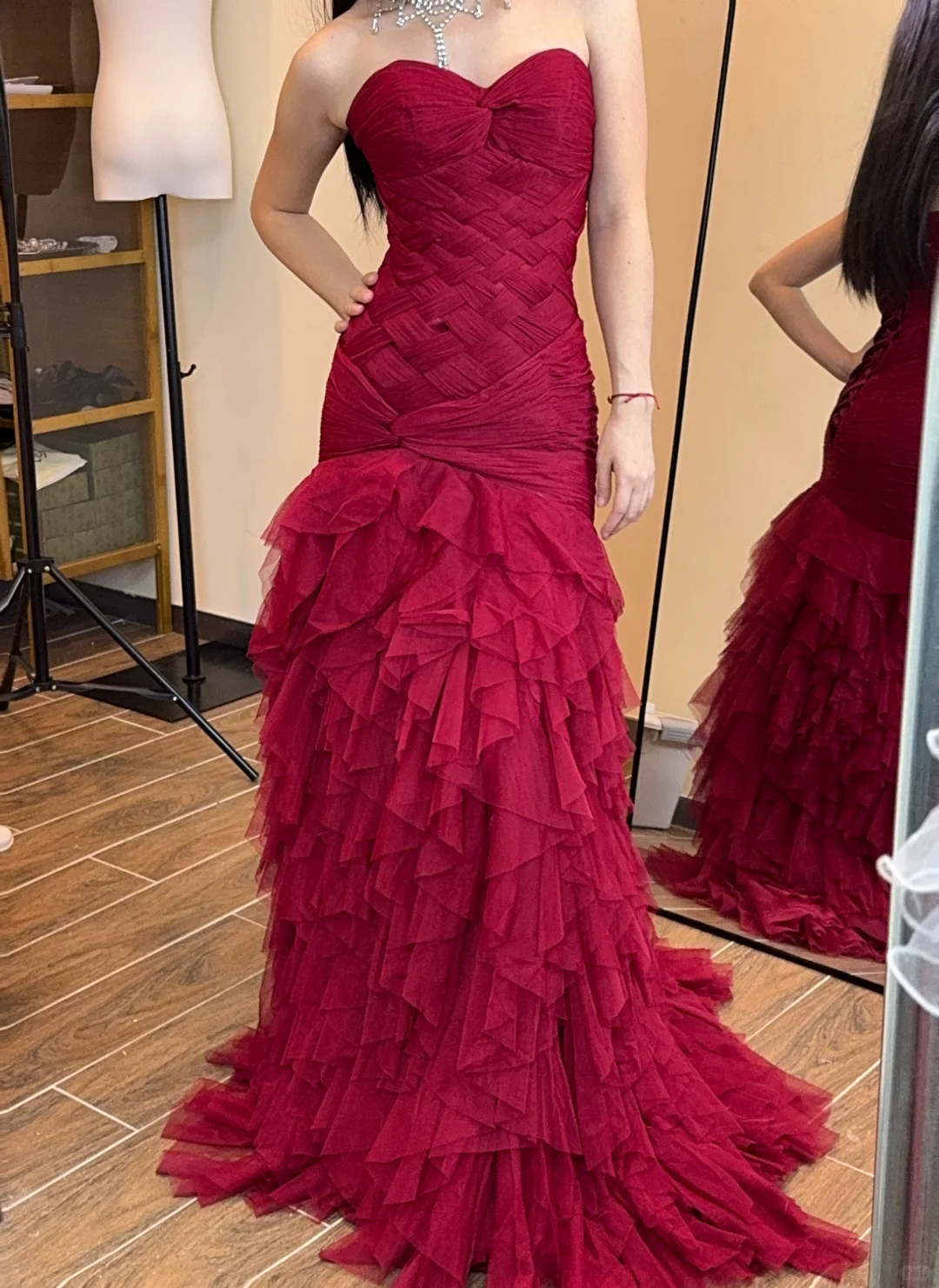 Vintage Burgundy Mermaid Sweetheart Neck Layered Tulle Long Prom Dress SH5211